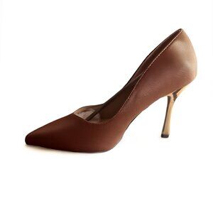 french Connection Women's Pointy Anny Heels Shoes Brown Leather Size 7.5